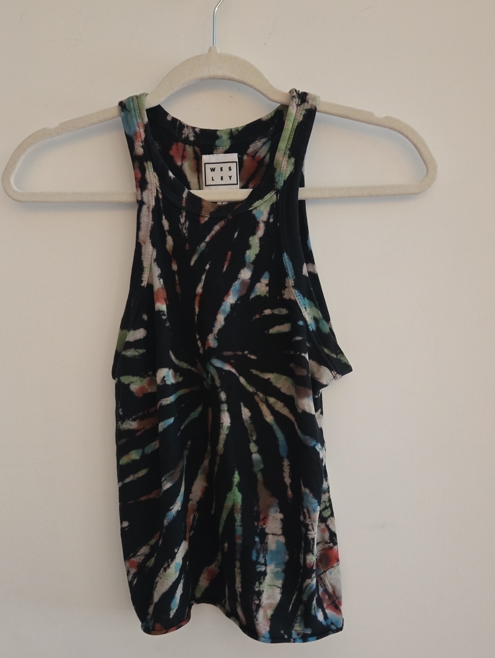 Wesley Bandier Rivington Weekend Tank Top XS Black Tie Dye High Neck Cotton